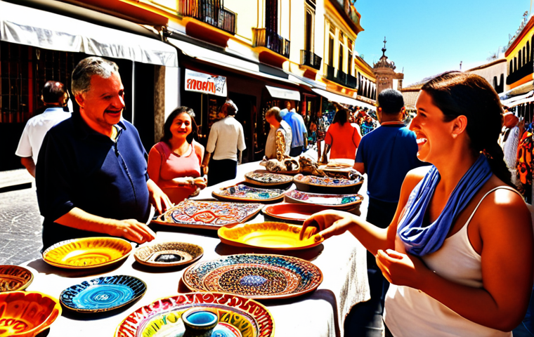 **Image Prompt:** A vibrant, sun-drenched outdoor market scene in Spain, overflowing with colorful artisanal crafts – jewelry, pottery, hand-painted scarves – with happy vendors chatting with customers. Focus on the energy and the tangible connection between creator and buyer. Think *mercadillo* in Seville or Granada.