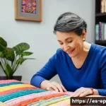 Home 19 퀼트 제작으로 수익형 취미 갖기 - **Prompt:** A cozy and inviting home quilting studio bathed in warm, natural light. A woman in her l...