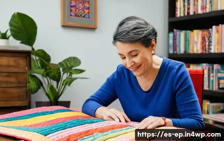 퀼트 제작으로 수익형 취미 갖기 - **Prompt:** A cozy and inviting home quilting studio bathed in warm, natural light. A woman in her l...