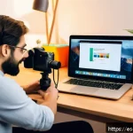 Home 22 온라인 강의로 취미를 수익으로 전환하기 - A passionate Spanish-speaking online instructor in a cozy, well-lit home office, surrounded by photo...
